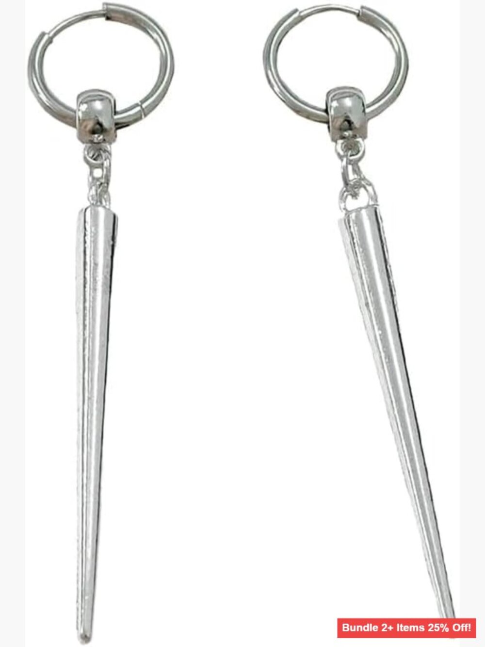 Silver Spike Dangle Hoop Earrings Punk Gothic Statement Jewelry